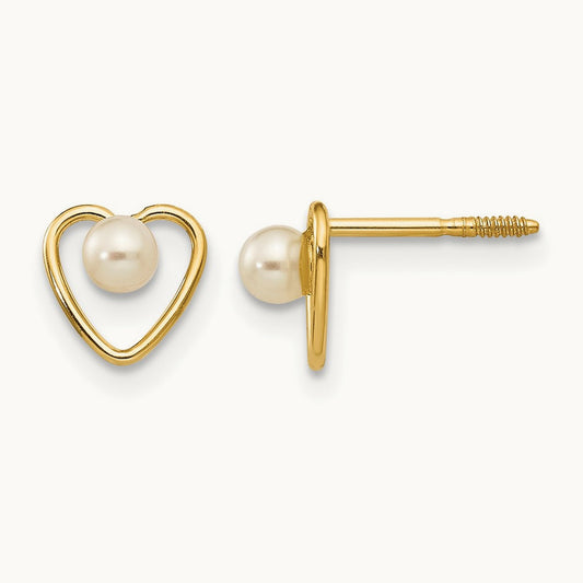 Madi K FW Cultured Pearl Birthstone Heart Earrings, 3mm, 14K