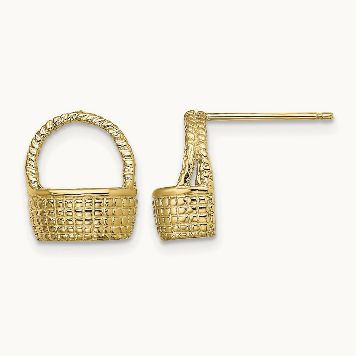 Basket Flat Back Post Earrings, 14K