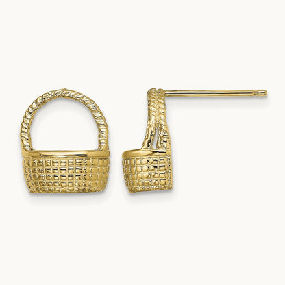 Basket Flat Back Post Earrings, 14K
