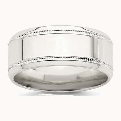 Sterling Silver 6mm Polished Flat Milgrain Beveled Edge Fancy Band