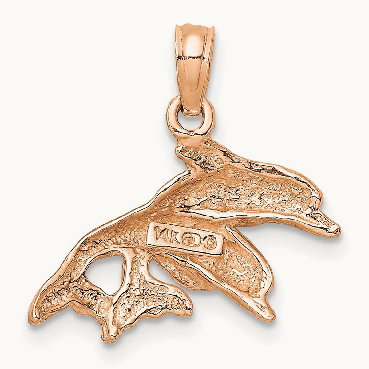 Polished Double Dolphins Jumping Left Charm — 14K Rose Gold