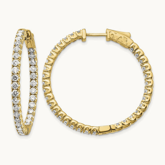 Round in/Out Safety Clasp Hoop Earrings, 3.00 ct tw Lab-Grown Diamond