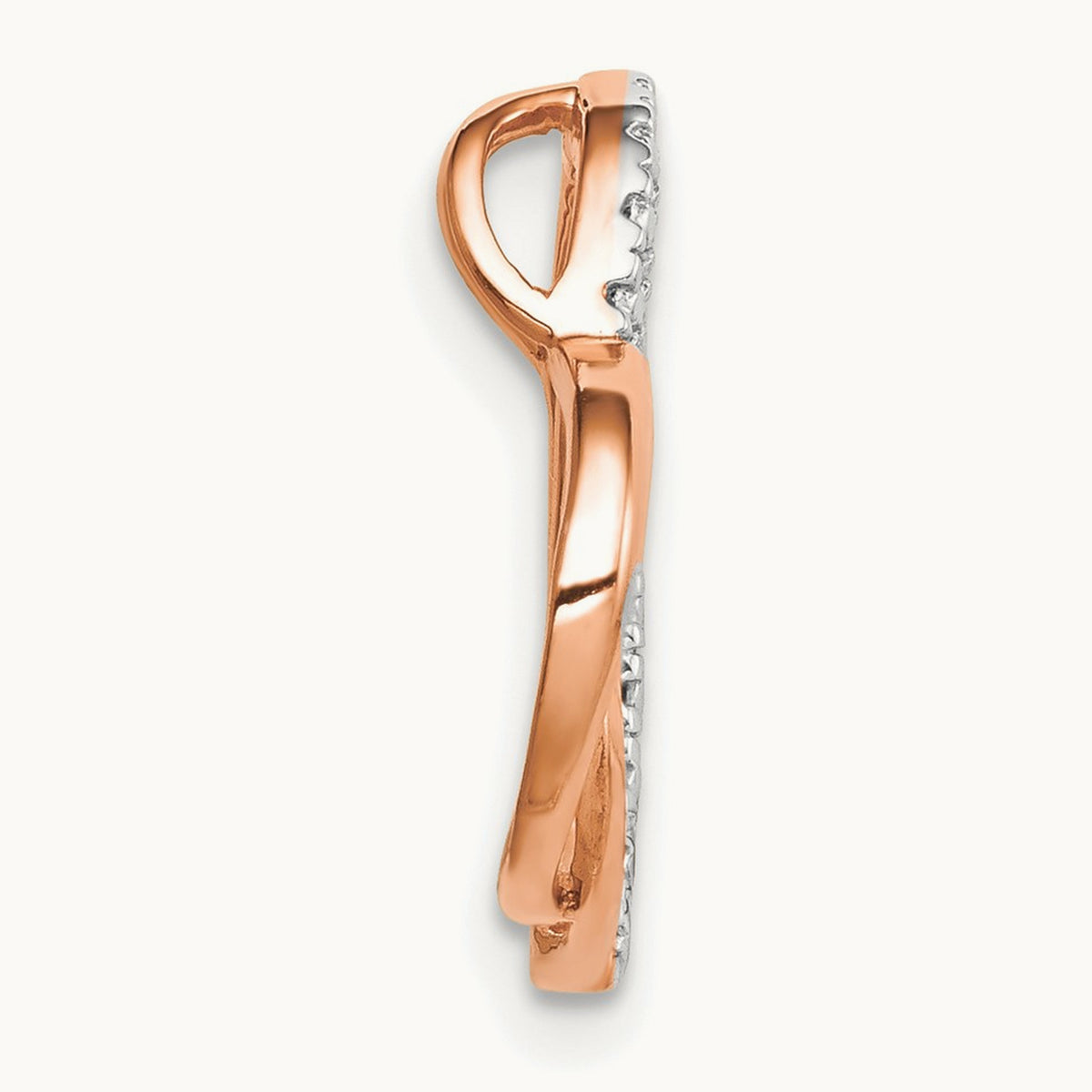 Diamond Double Heart Chain Slide — 14K Rose Gold