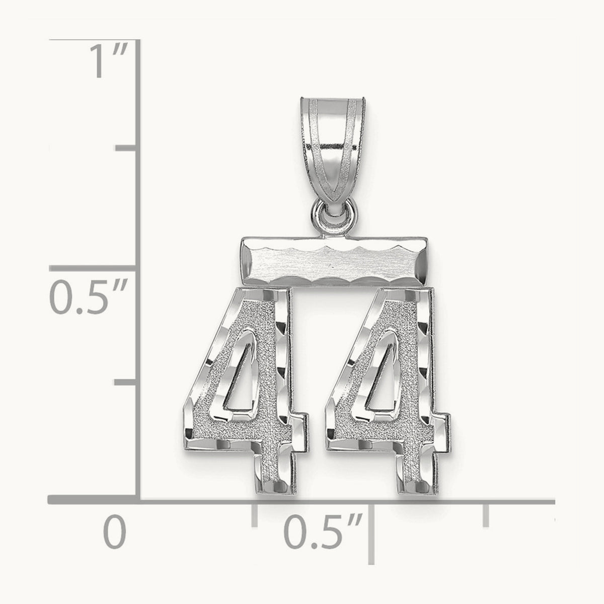 Small Brushed Diamond-cut Number 44 Charm — 14K White Gold