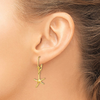 Mini Dancing Starfish Leverback Earrings — 14K Yellow Gold