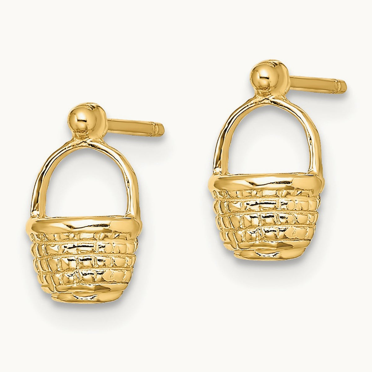 Mini Basket Flat Back Post Earrings, 14K