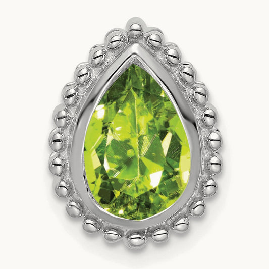Pear Peridot Chain Slide — 14K White Gold