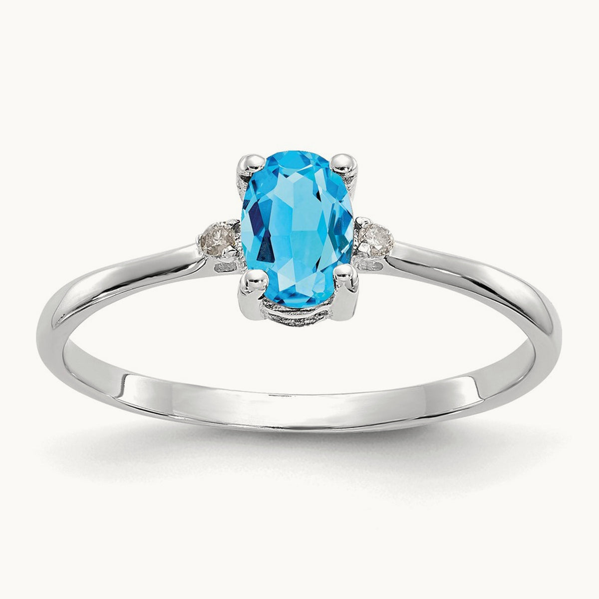 Diamond & Blue Topaz Birthstone Ring — 14K White Gold, 6