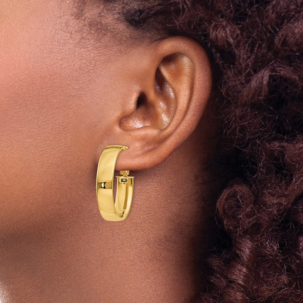 Oval Omega Back Hoop Earrings — 14K Yellow Gold, 6.75mm