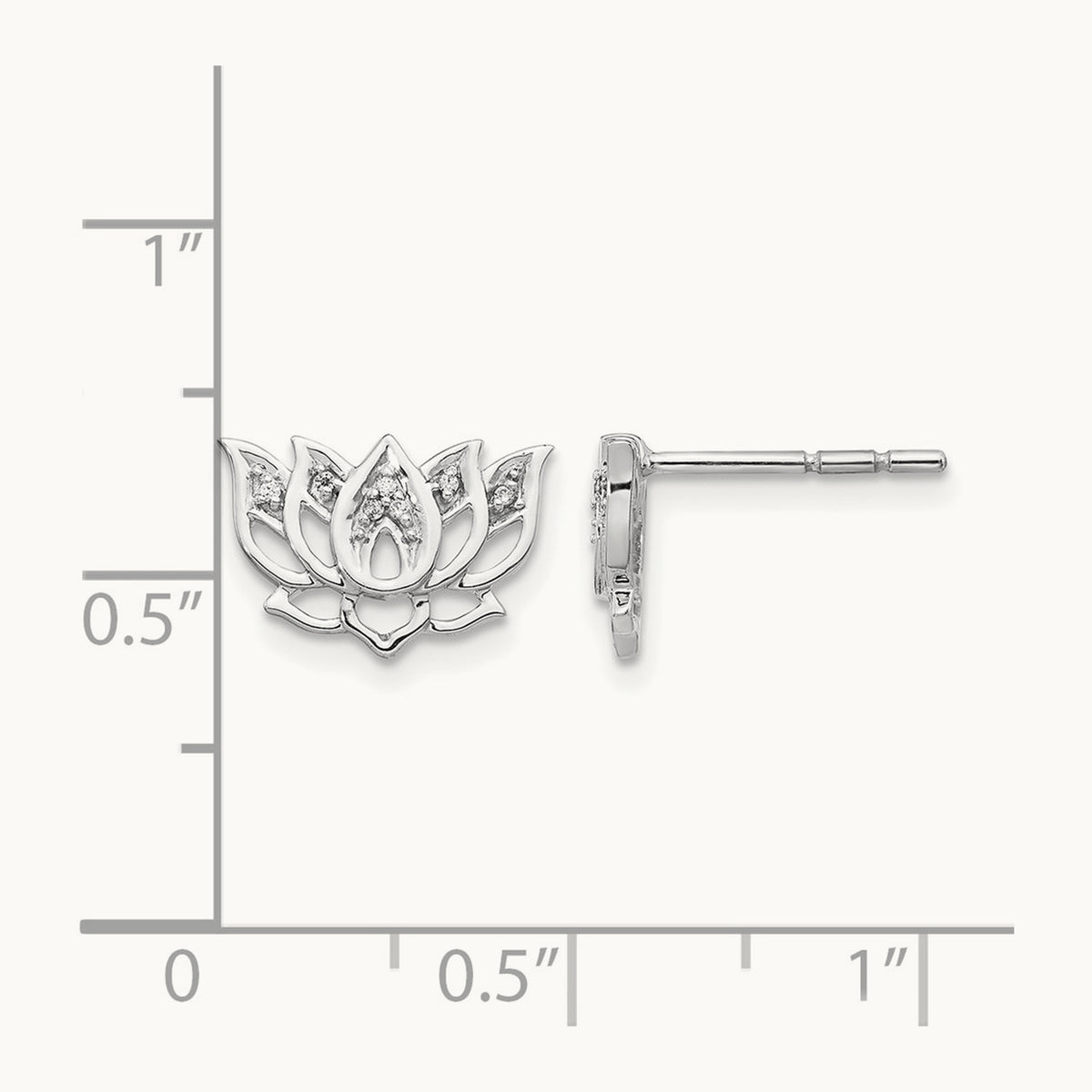 Diamond Lotus Flower Earrings, 14K White Gold
