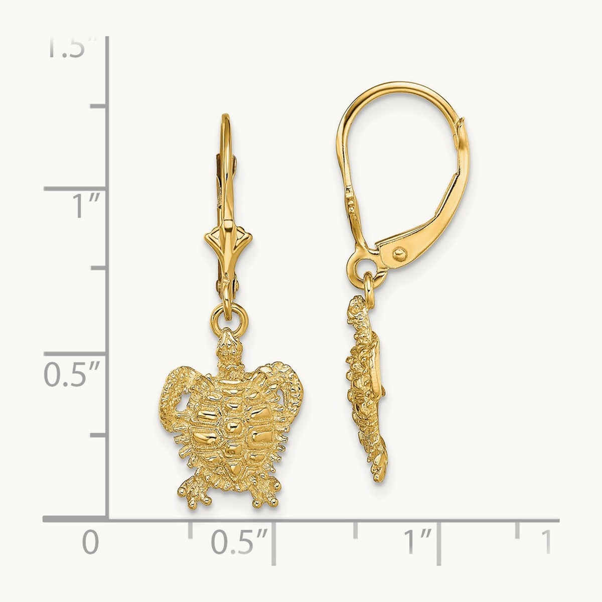 Turtle Leverback Earrings, 14K