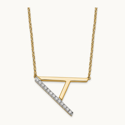 Sideways Diamond Necklace — 14K Yellow Gold, A
