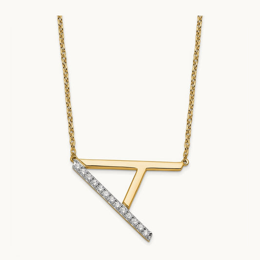 Sideways Diamond Necklace — 14K Yellow Gold, A