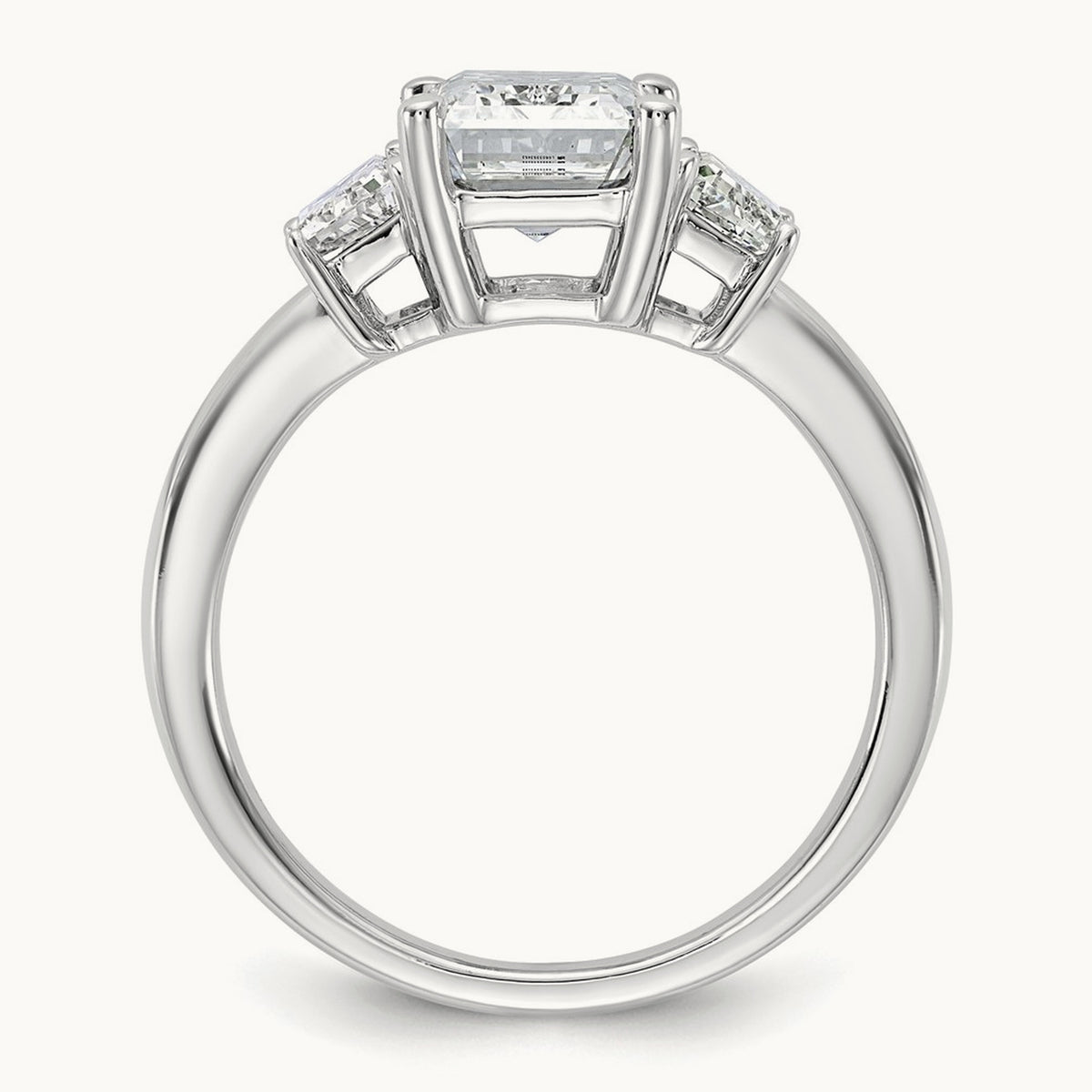 Emerald & Trapezoid Engagement Ring — 14K White Gold, 3 1/3 ct, 7