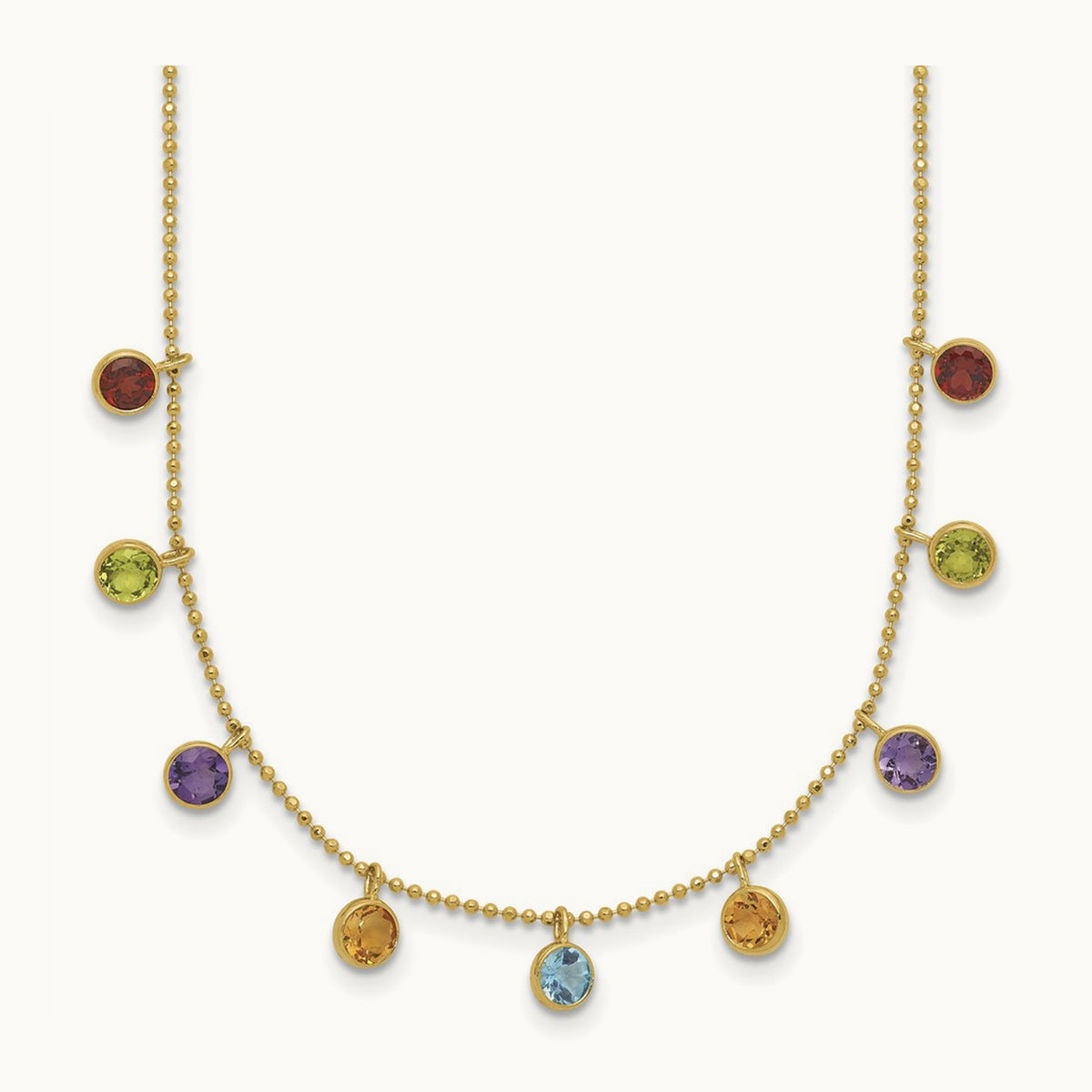 Multi-color Gemstone Necklace 16\ w/ 2in ext.", 14K