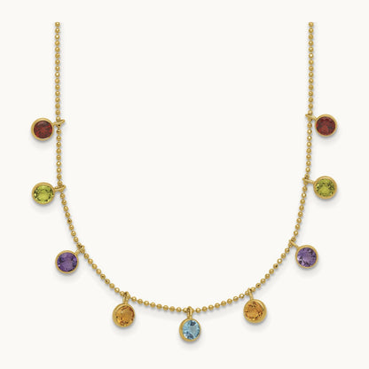 Multi-color Gemstone Necklace 16\ w/ 2in ext.", 14K