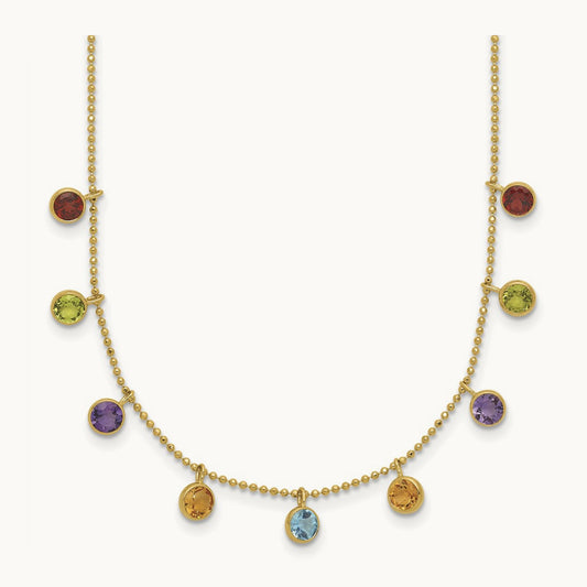 Multi-color Gemstone Necklace 16\ w/ 2in ext.", 14K