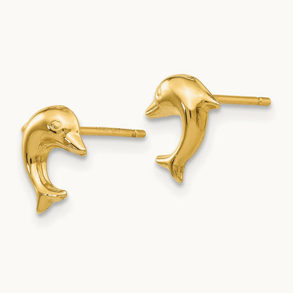 Small Dolphin Post Earrings, 14K