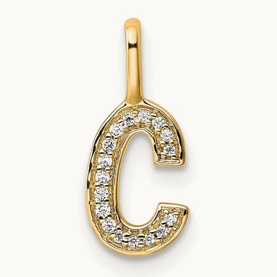 Diamond Letter C Initial Pendant, 14K Yellow Gold