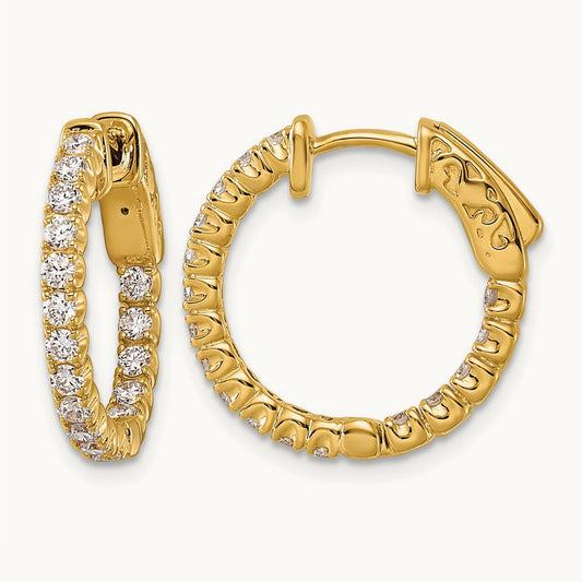 Diamond Round Hoop w/Safety Clasp Earrings, 14K