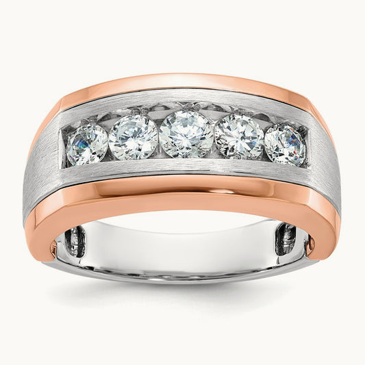 IBGoodman Men's Polished & Satin 5-Stone Diamond Ring, 14K Two-tone