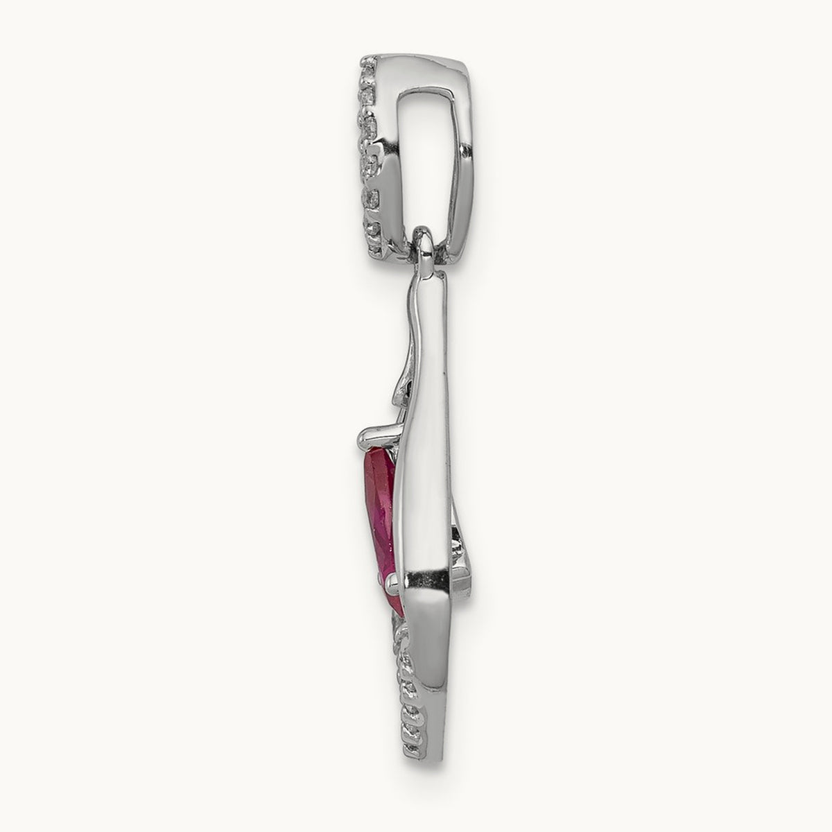 Diamond and Ruby Teardrop Dangle Pendant, 14K White Gold