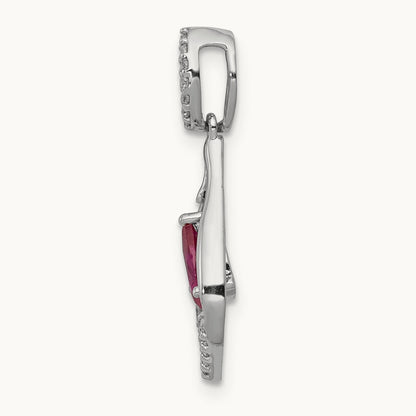 Created Ruby Dangle Pendant, 0.10 ct tw Lab-Grown Diamond