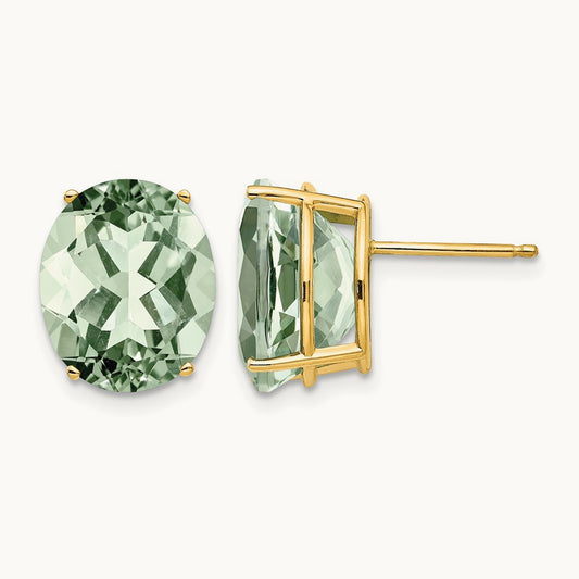 12x10 Oval Green Quartz Earrings, 14K