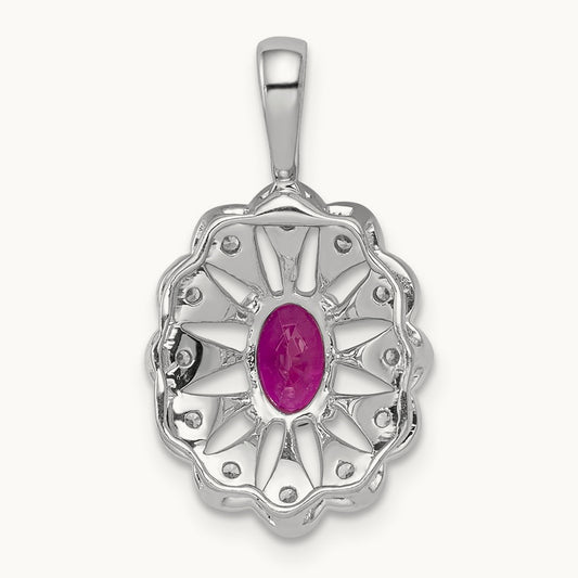 1/6ct. Diamond and .70 Ruby Fancy Pendant, 14K White Gold