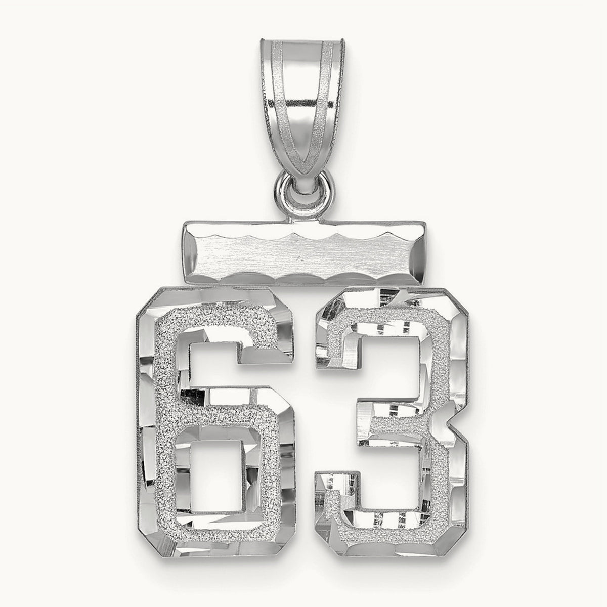 Small Brushed Diamond-cut Number 63 Charm, 14K White Gold