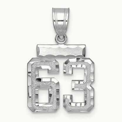 Small Brushed Diamond-cut Number 63 Charm, 14K White Gold