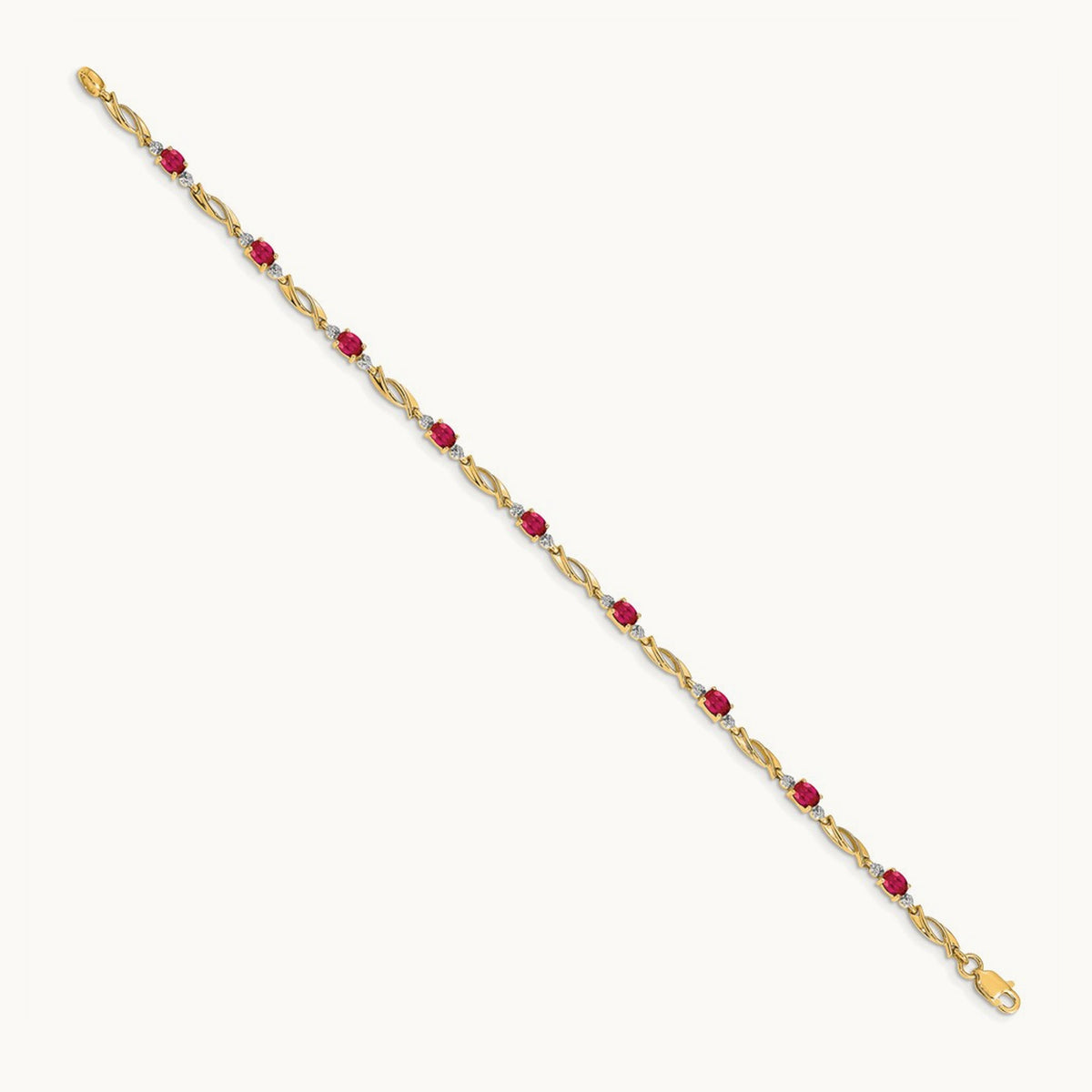 Diamond and Oval Ruby Bracelet, 14K