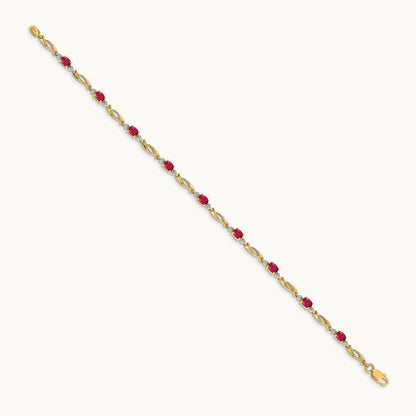 Diamond and Oval Ruby Bracelet, 14K