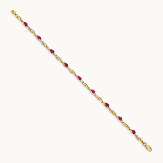 Diamond and Oval Ruby Bracelet, 14K