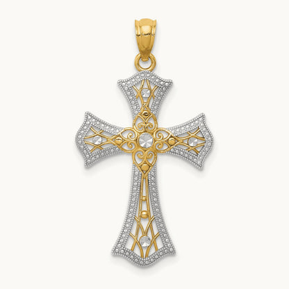 w/Rhodium Diamond-Cut Cross Pendant, 14K