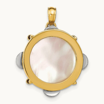 3-D Moveable Tambourine w/Mother of Pearl Charm, 14K Two-tone