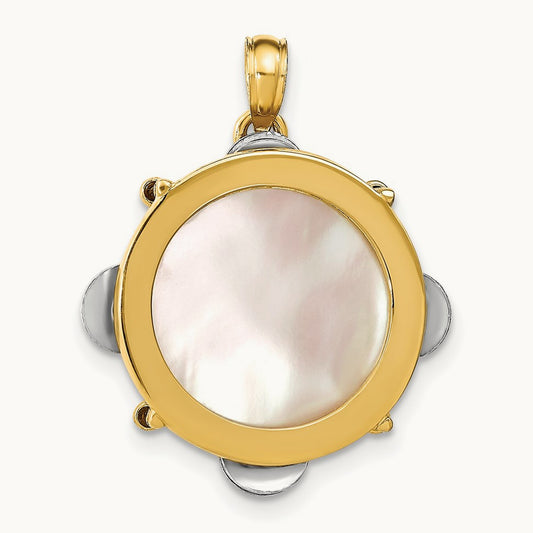 3-D Moveable Tambourine w/Mother of Pearl Charm, 14K Two-tone