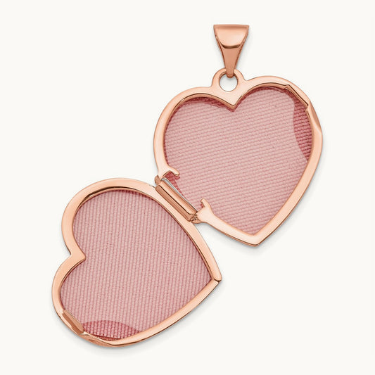 Scrolled Love You Always Heart Locket, 18mm, 14K Rose Gold