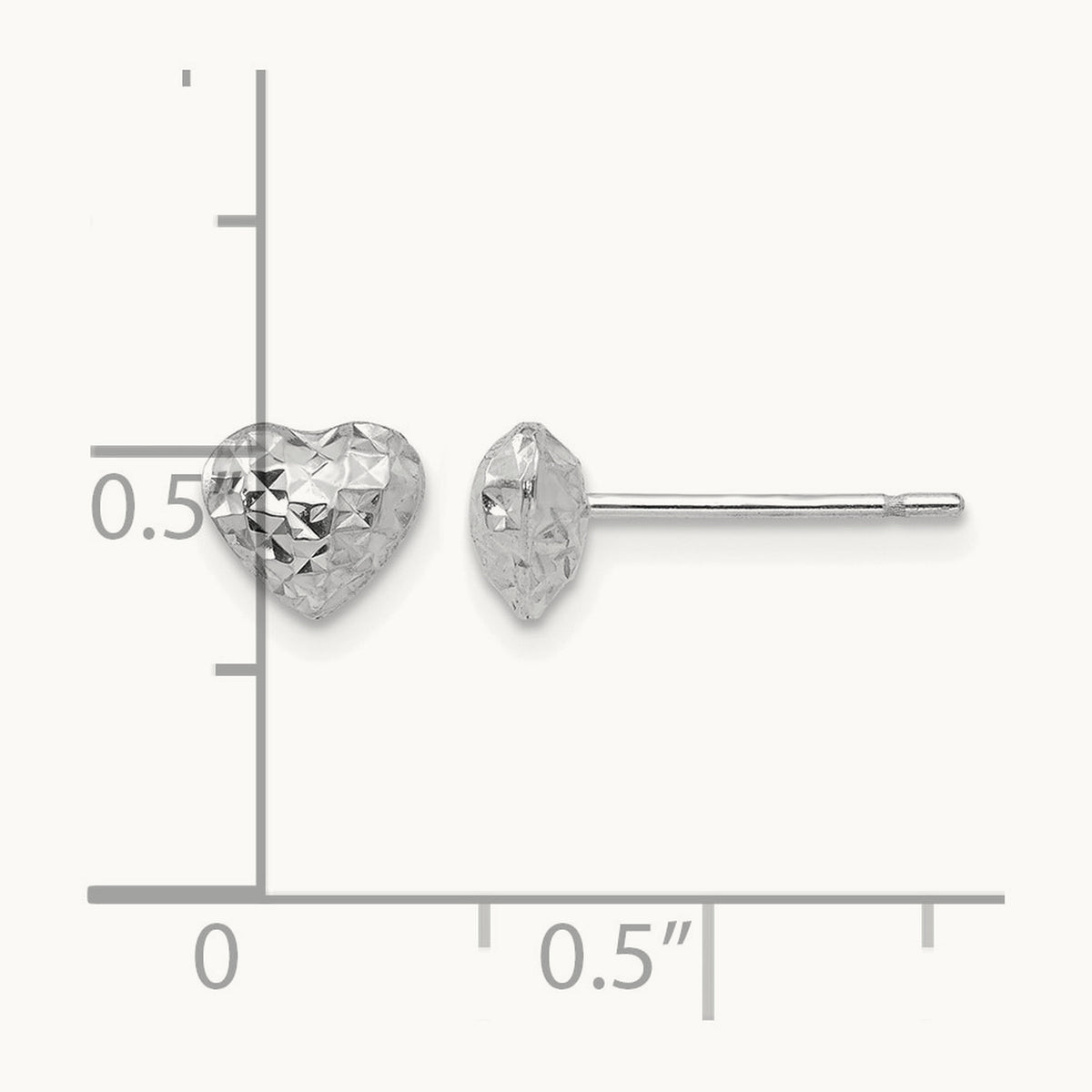 Diamond Cut Puffed Heart Post Stud Earrings — 14K White Gold