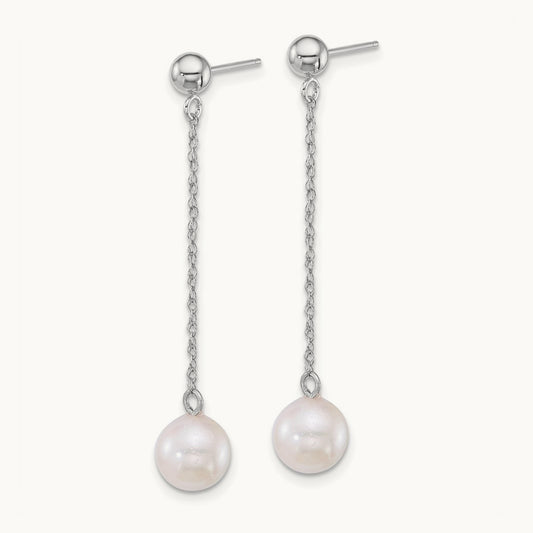 WG 6.5- Rnd Akoya Saltwater Cultured Pearl Dangle Earrings, 7mm, 14K