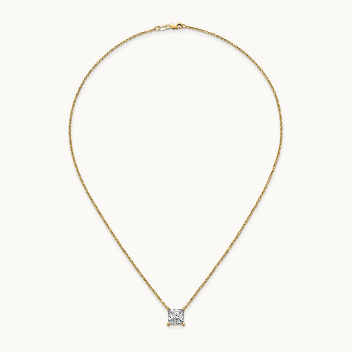 Princess Pendant Necklace, 0.25-4.00 ct tw Lab-Grown Diamond — 4 ct, 14K Yellow Gold