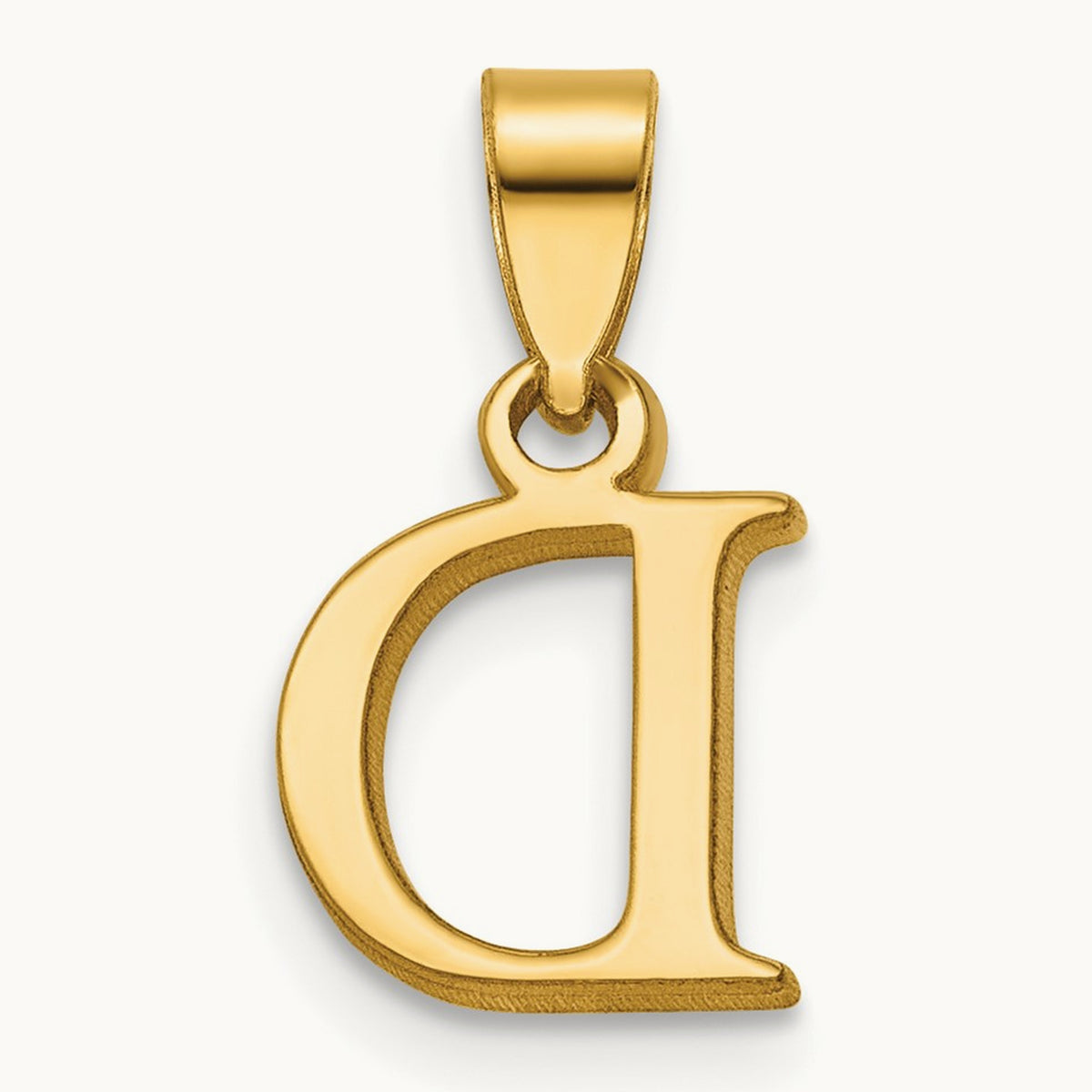 Polished Block Initial Pendant — 14K Yellow Gold, D