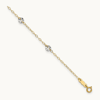 Oval Chain with Wavy Circles 9in Plus 1in Ext Anklet, 14K Two-tone