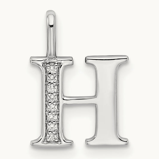 Diamond Letter H Initial Pendant, 14K White Gold