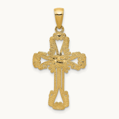 Beaded Cross with Heart Pendant, 14K