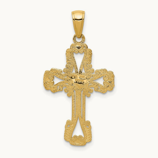 Beaded Cross with Heart Pendant, 14K