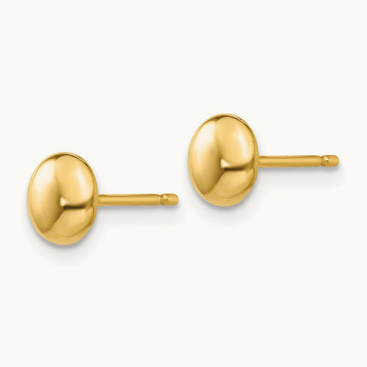 Polished Button Post Earrings, 6mm, 14K