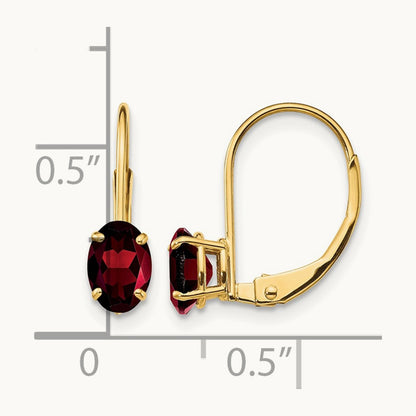 Oval Garnet Leverback Earrings — 16mm, 6x4mm