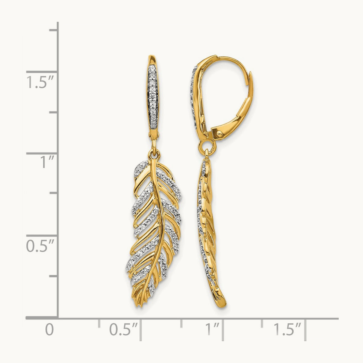 Diamond Fancy Feather Leverback Earrings, 14K