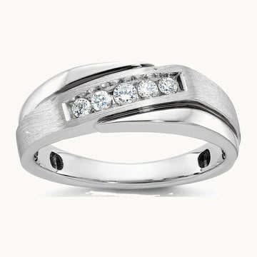 IBGoodman 14K White Gold with Black Rhodium Men's Polished Satin and Grooved 1/4 Carat AA Quality Diamond Ring